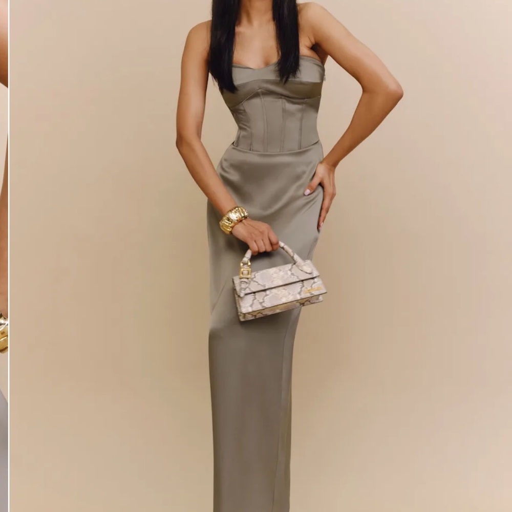 NEW with tags Reformation Ariyah Satin Corset Maxi Dress in taupe